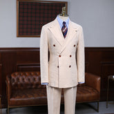 Adrian Light Khaki Peak Lapel Double Breasted Business Suit